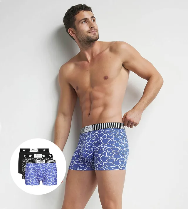 dim-vibes-lot-de-3-boxers-homme-coton-stretch-nuages-bleu-noir image 1