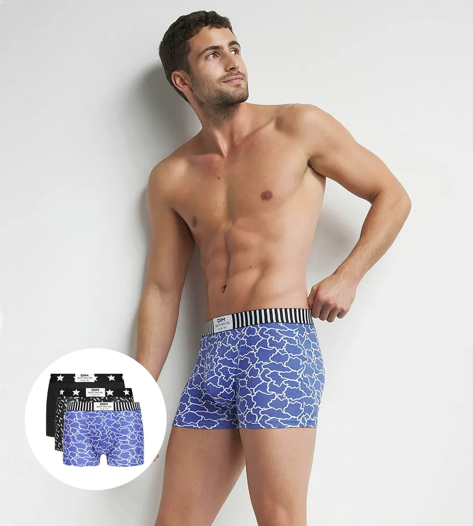 dim-vibes-lot-de-3-boxers-homme-coton-stretch-nuages-bleu-noir image 1