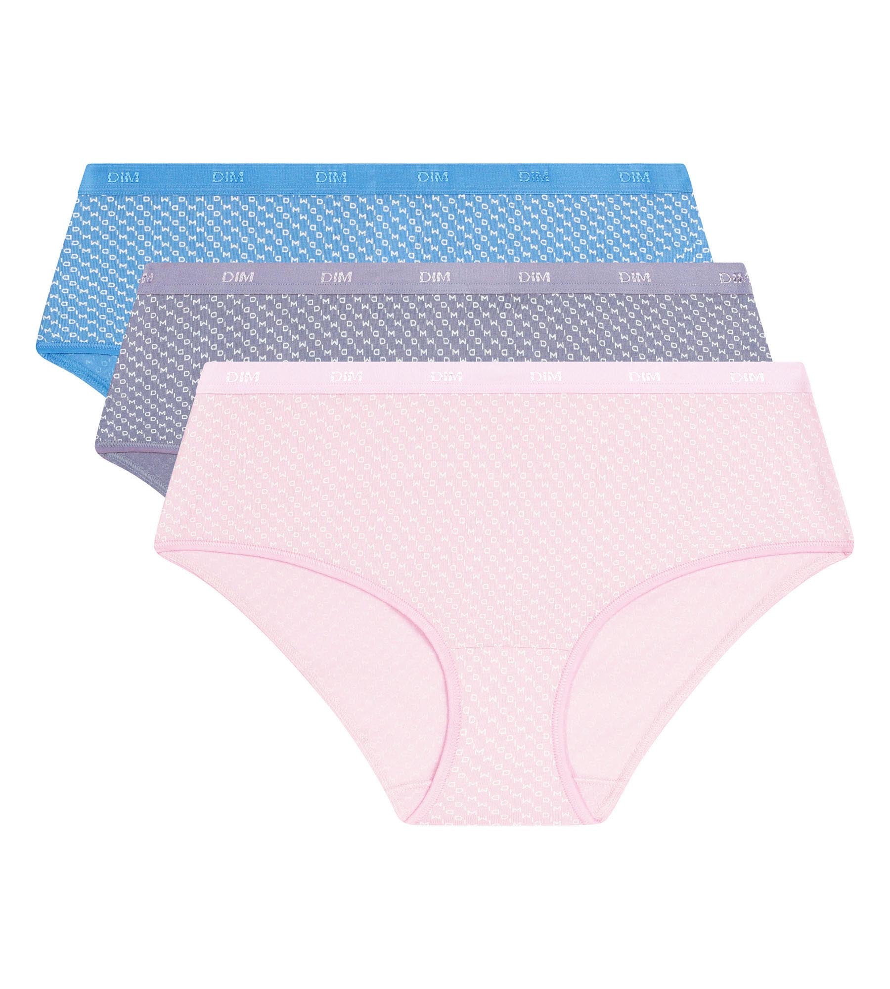 dim-les-pockets-boxers-femme-coton-stretch-logo-lot-de-3-rose-poudr-taupe-bleu image 5