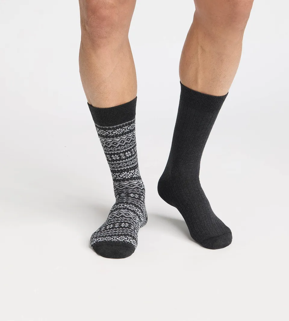 dim-coton-fancy-lot-de-2-chaussettes-homme-anthracite image 1