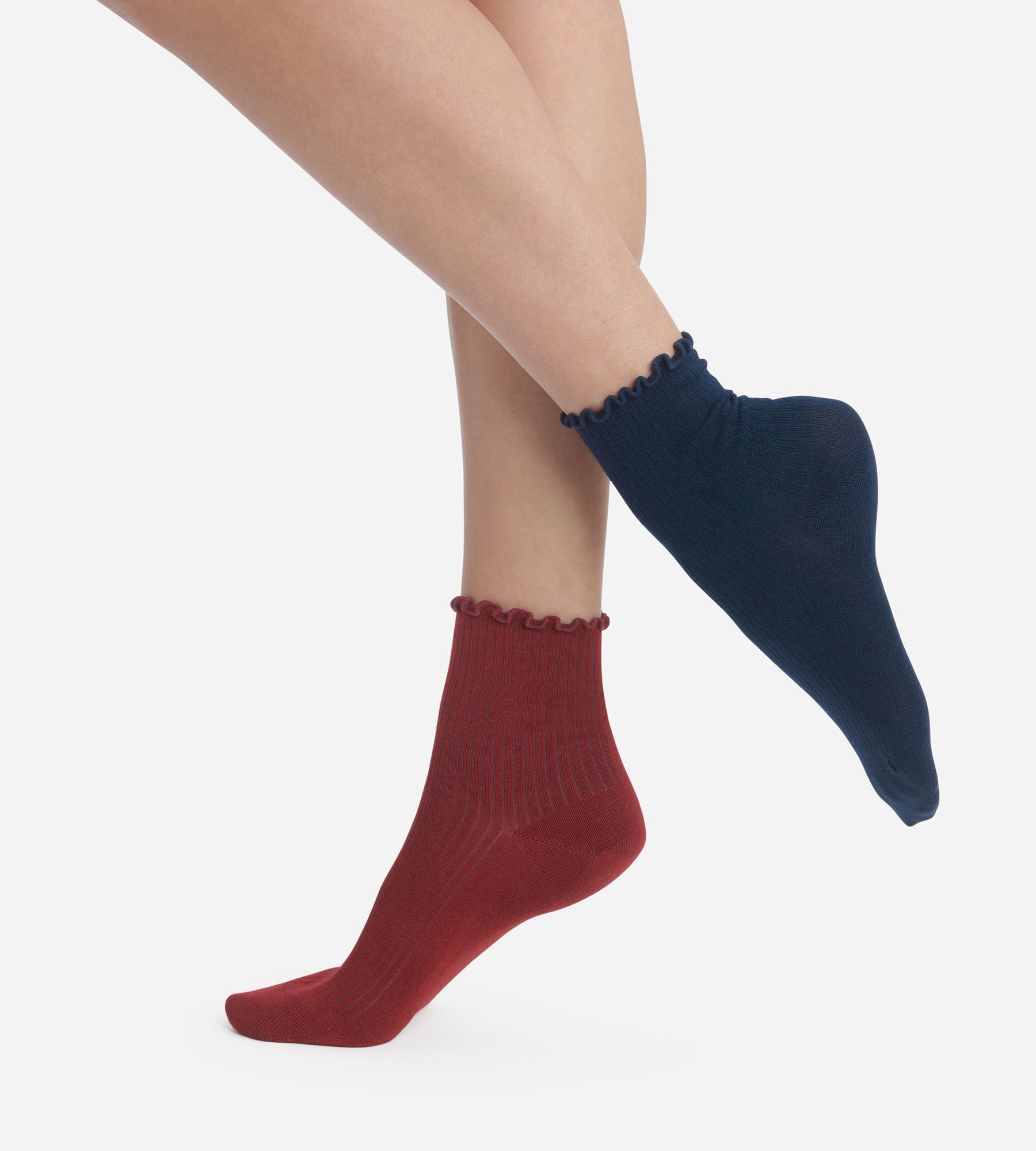 dim-modal-lot-de-2-paires-chaussettes-femme-volants-bleu-bordeaux image 1