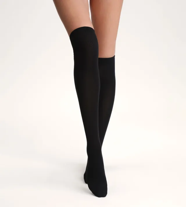 dim-mode-chaussette-haute-femme-coton-peign-noir image 1