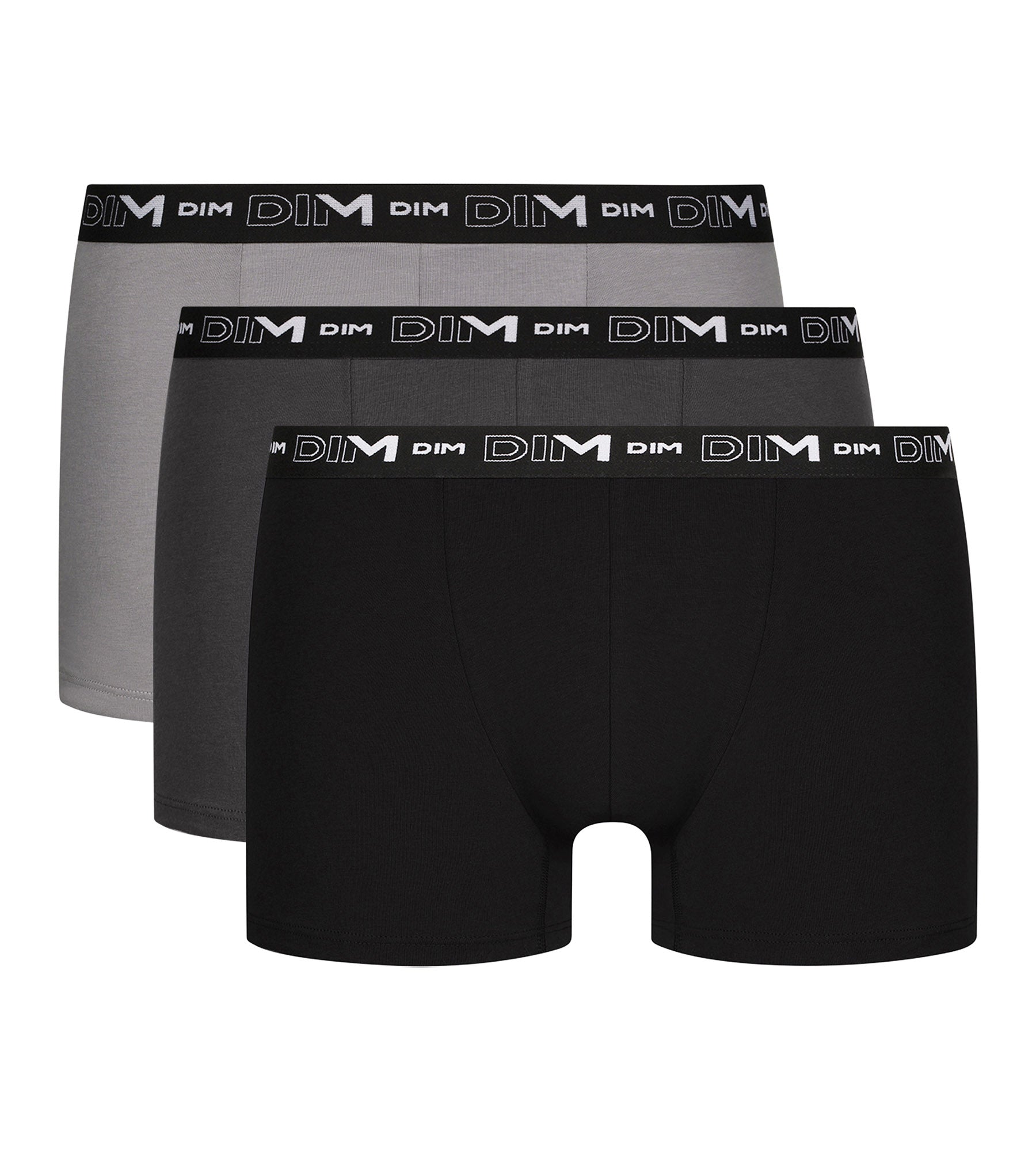 dim-coton-stretch-lot-de-3-boxers-homme-noir-gris-gris-granit image 3