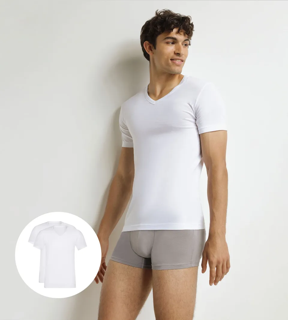 dim-ecodim-lot-de-2-t-shirts-homme-coton-blanc-col-v image 1