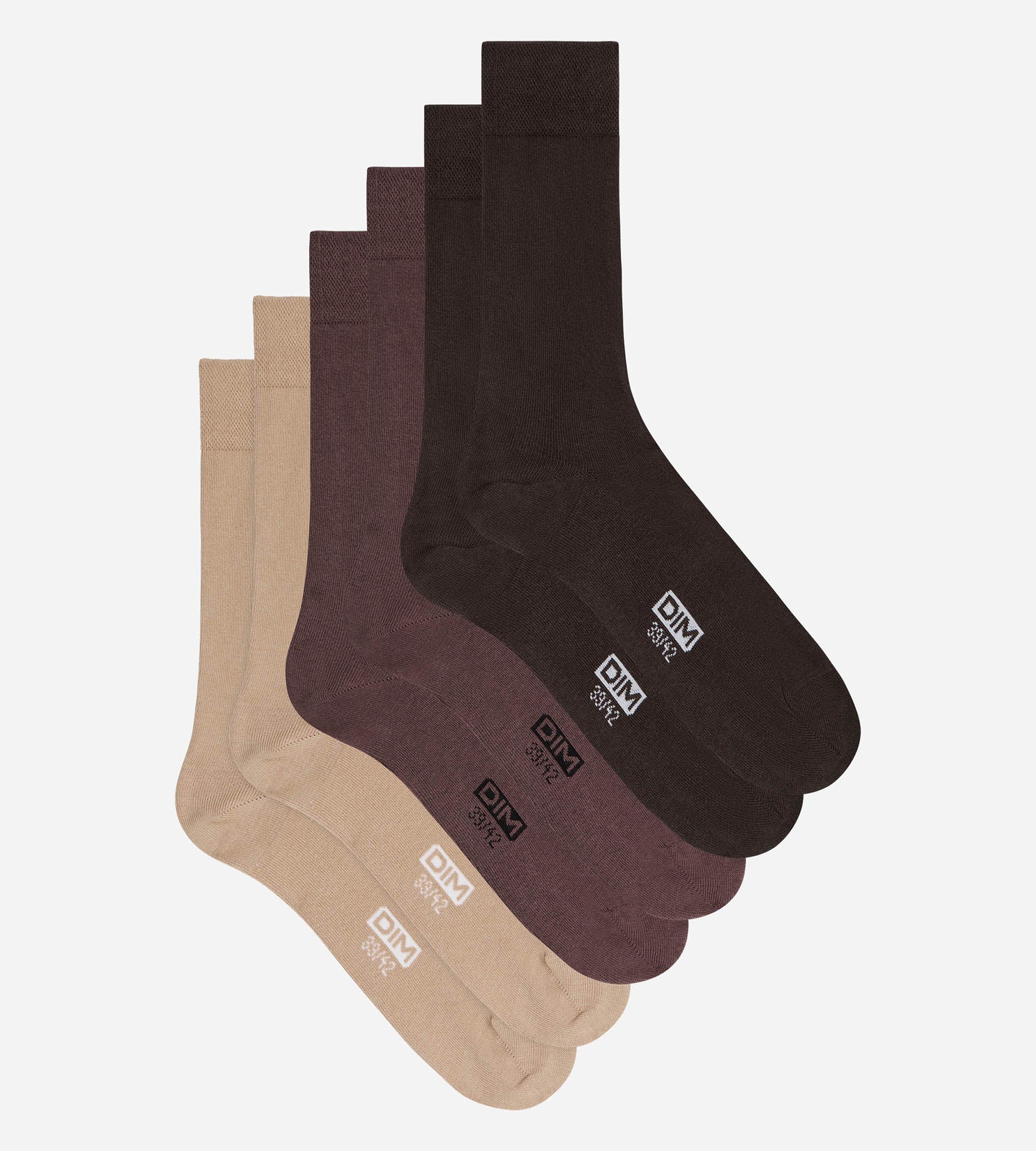 dim-lot-de-3-chaussettes-homme-coton-chocolat-cassis-taupe image 2