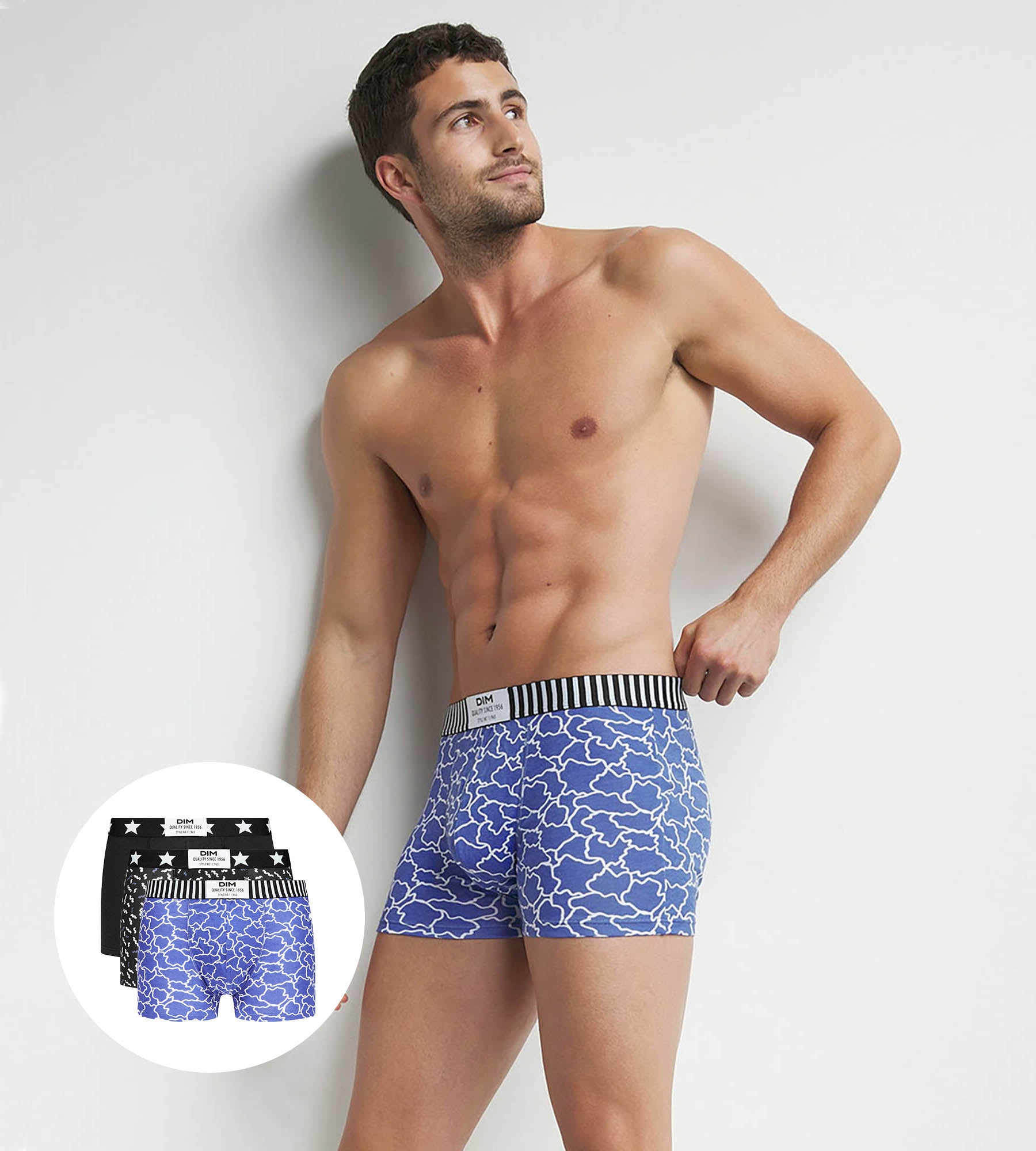 dim-vibes-lot-de-3-boxers-homme-coton-stretch-nuages-bleu-noir image 1