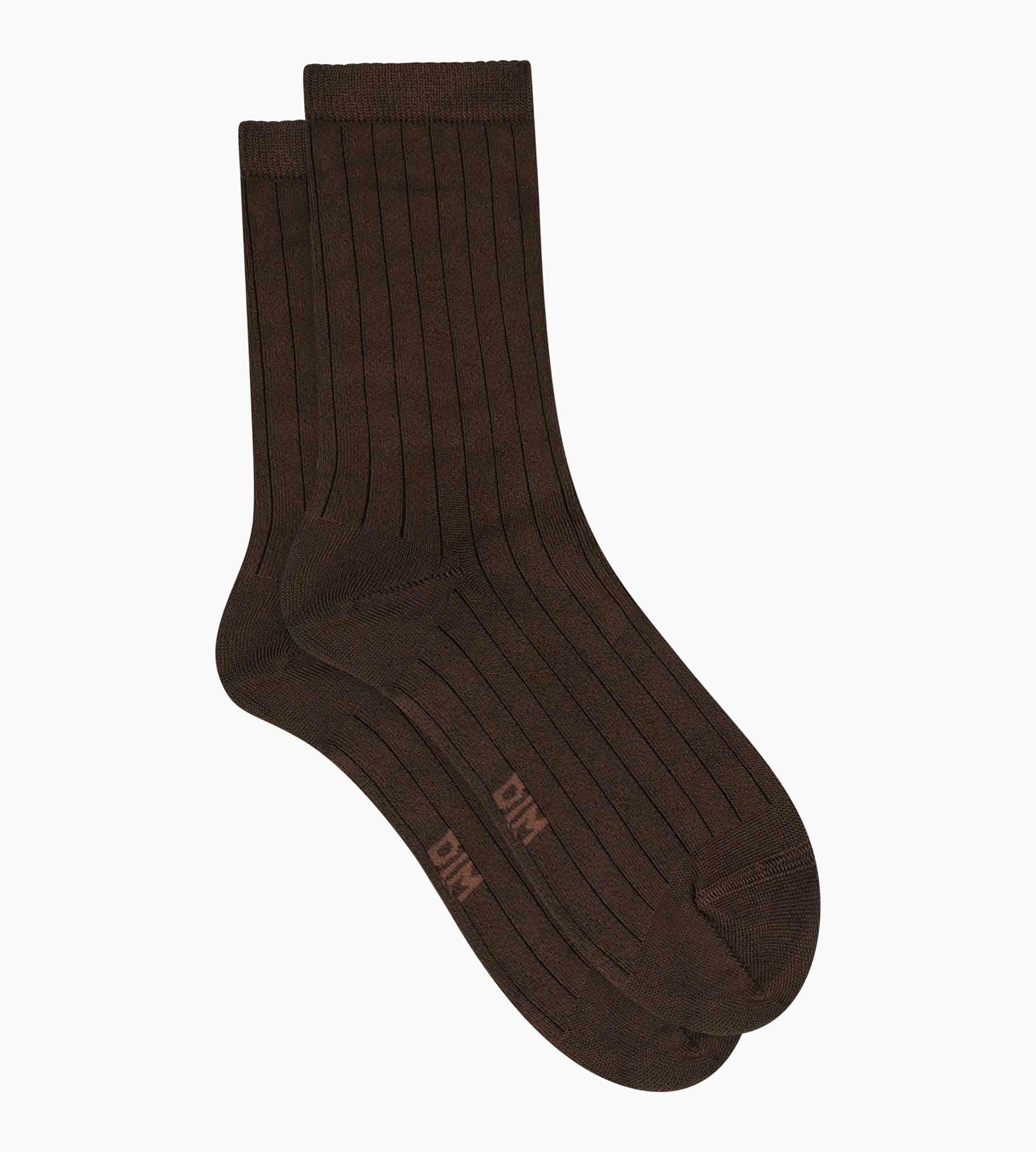dim-mode-chaussettes-femme-c-tel-es-coton-satin-marron image 2