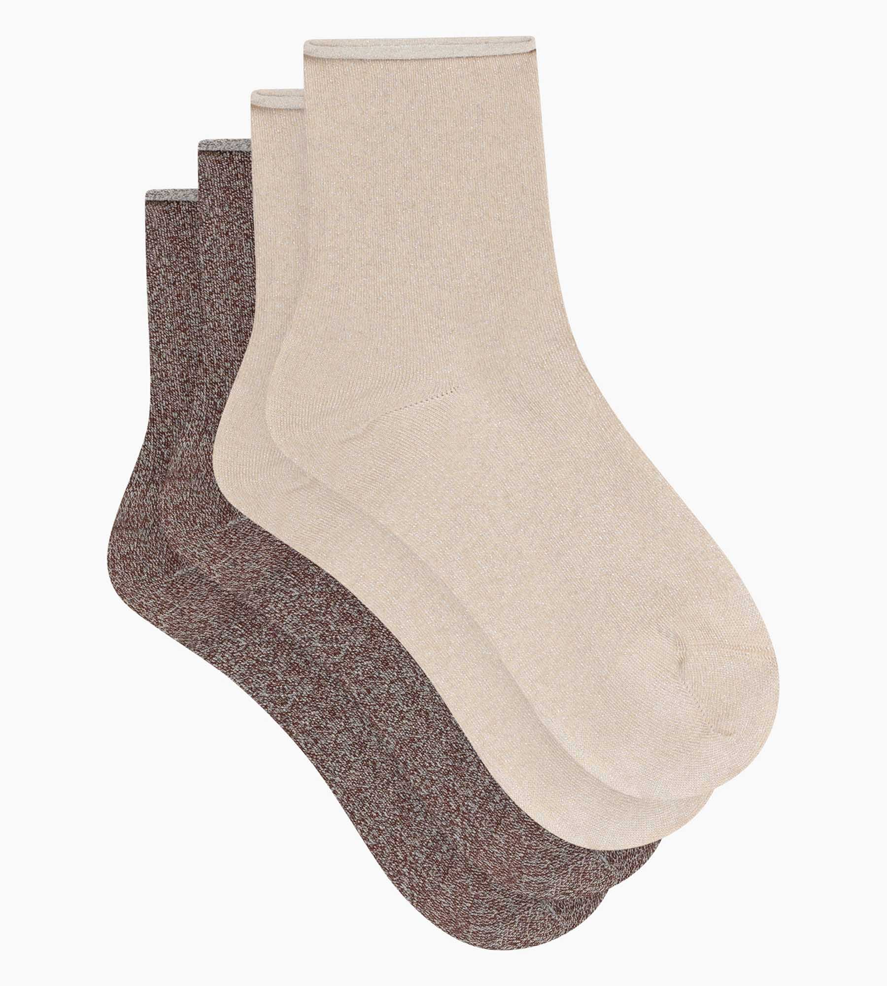 dim-mode-lot-2-paires-socquettes-femme-lurex-b-ne-marron image 2
