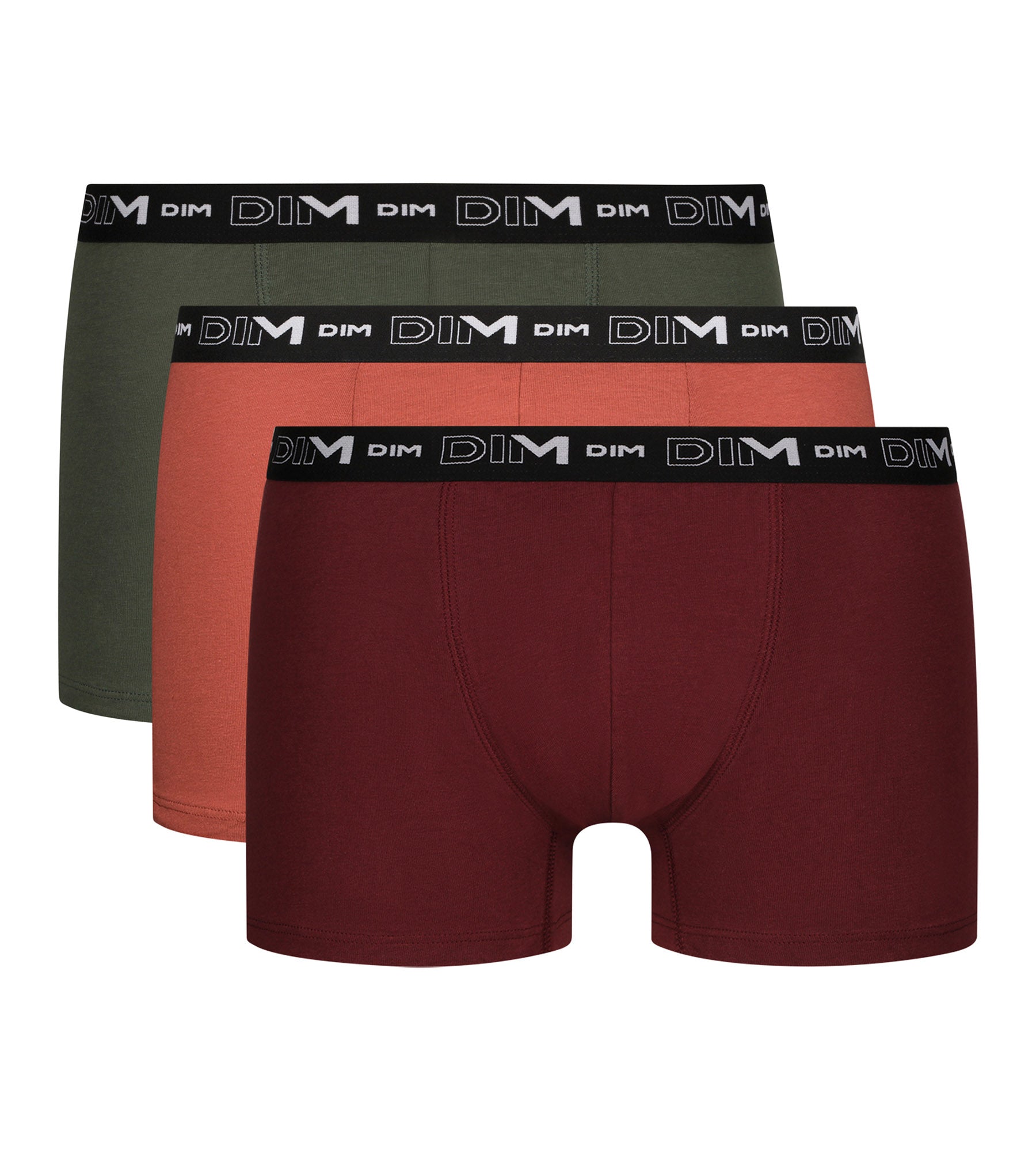 dim-coton-stretch-lot-de-3-boxers-homme-rouge-chili-rouge-terre-vert-tennis image 3