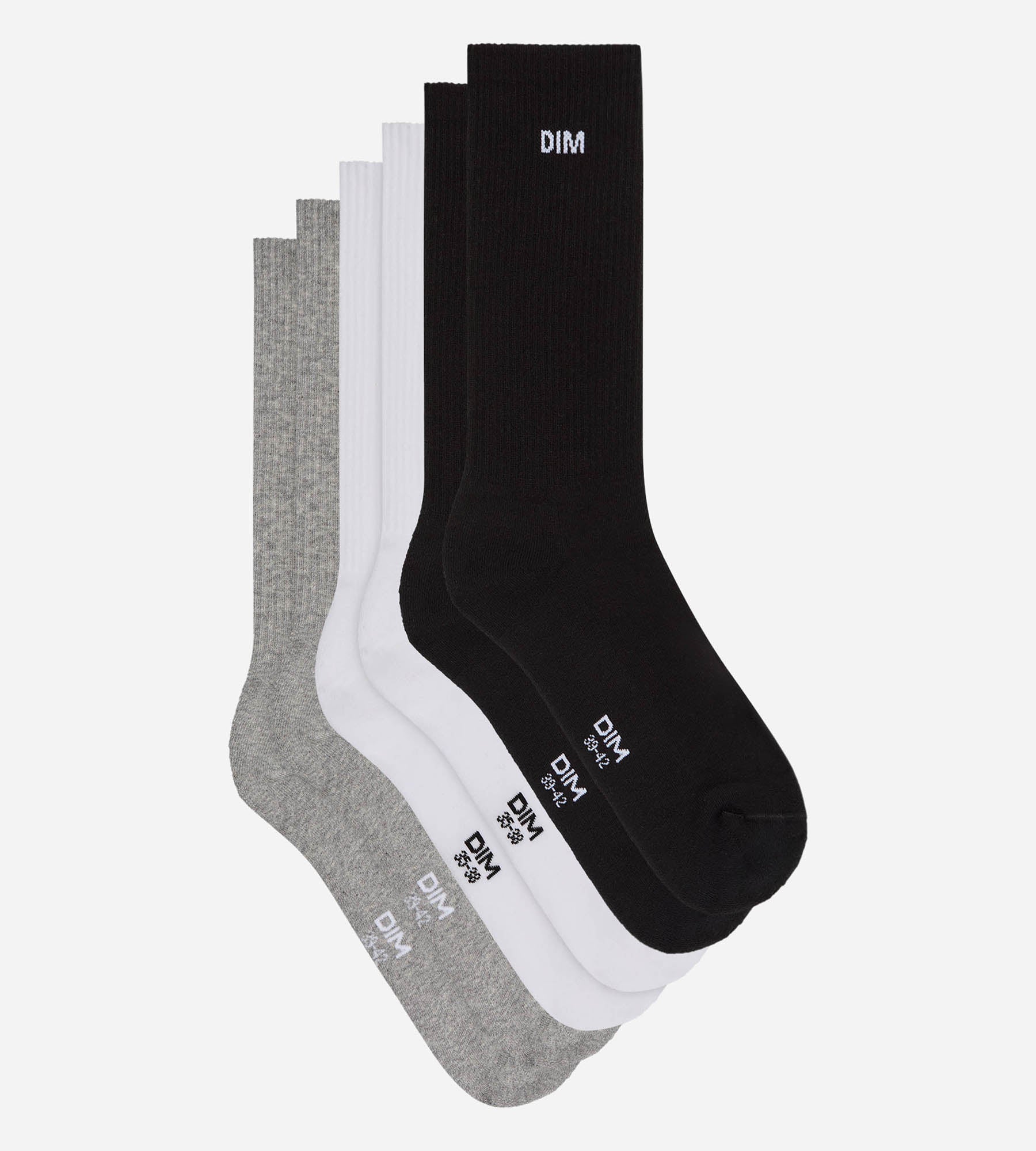dim-original-lot-de-3-chaussettes-sport-homme-coton-noir-blanc-gris image 3