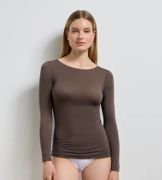 dim-thermal-light-t-shirt-femme-col-rond-chocolat-profond image 1