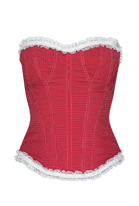 cadolle-corset-victoria-cleves-bustier-vichy-rouge image 1