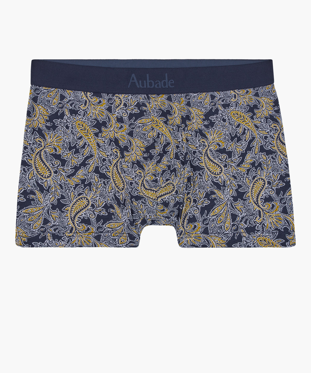 aubade-homme-boxer-paisley-coton-biologique-gots-marine-et-ocre image 1