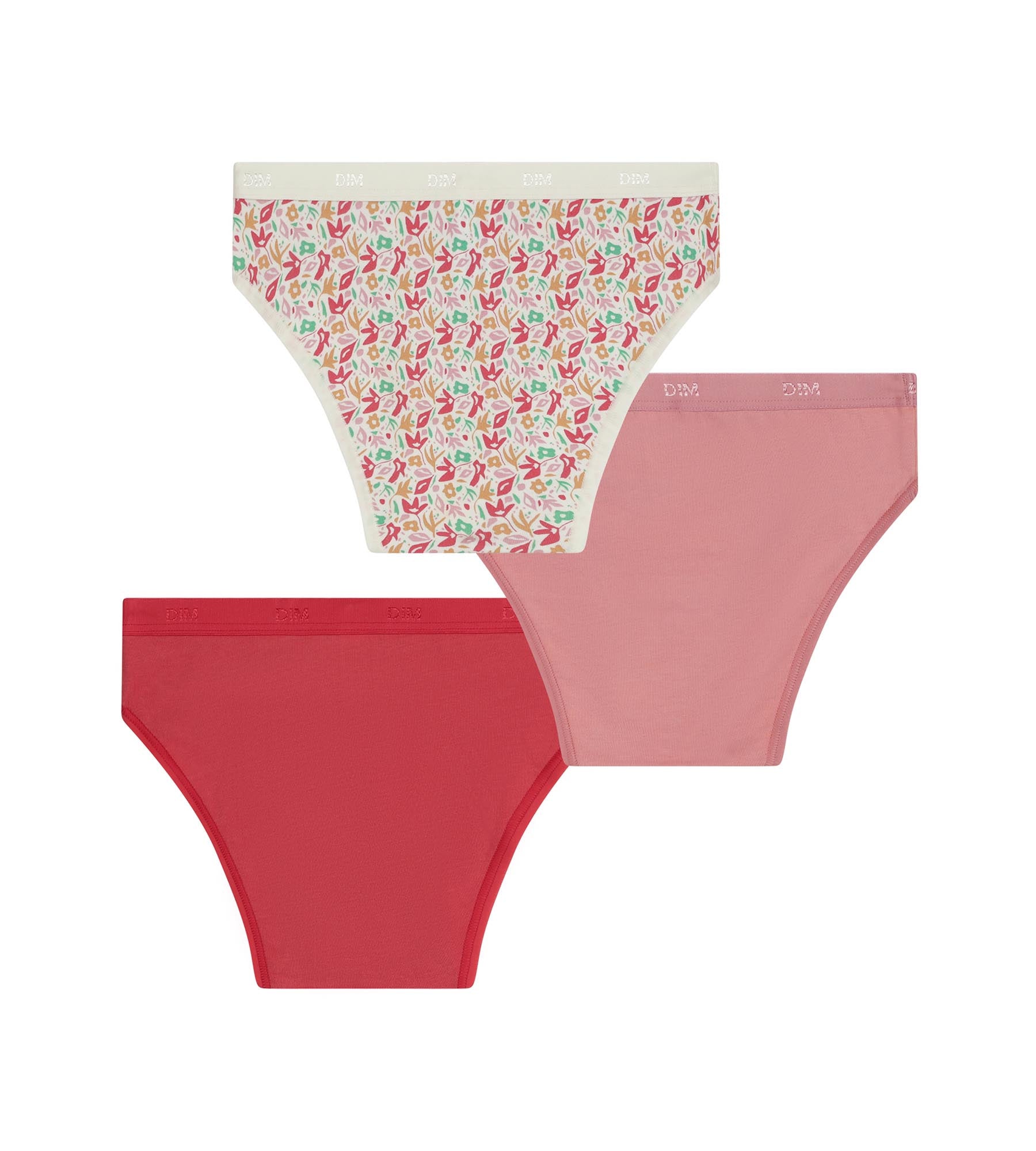 dim-les-pockets-lot-de-3-culottes-fille-coton-stretch-rouge-fleurs-hibiscus image 2