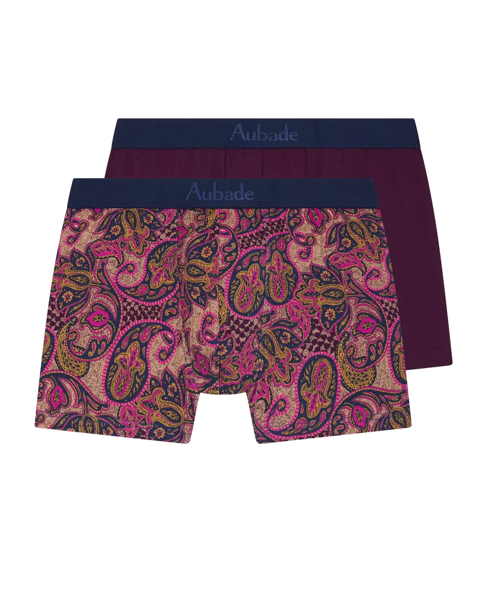 aubade-homme-pack-2-boxers-fleur-de-boteh-bordeaux image 1