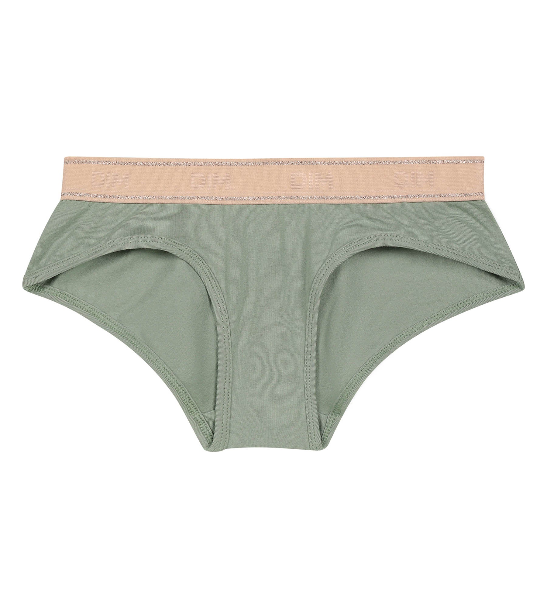 dim-sport-shorty-fille-vert-sauge-et-rose-coton-stretch-lurex image 1