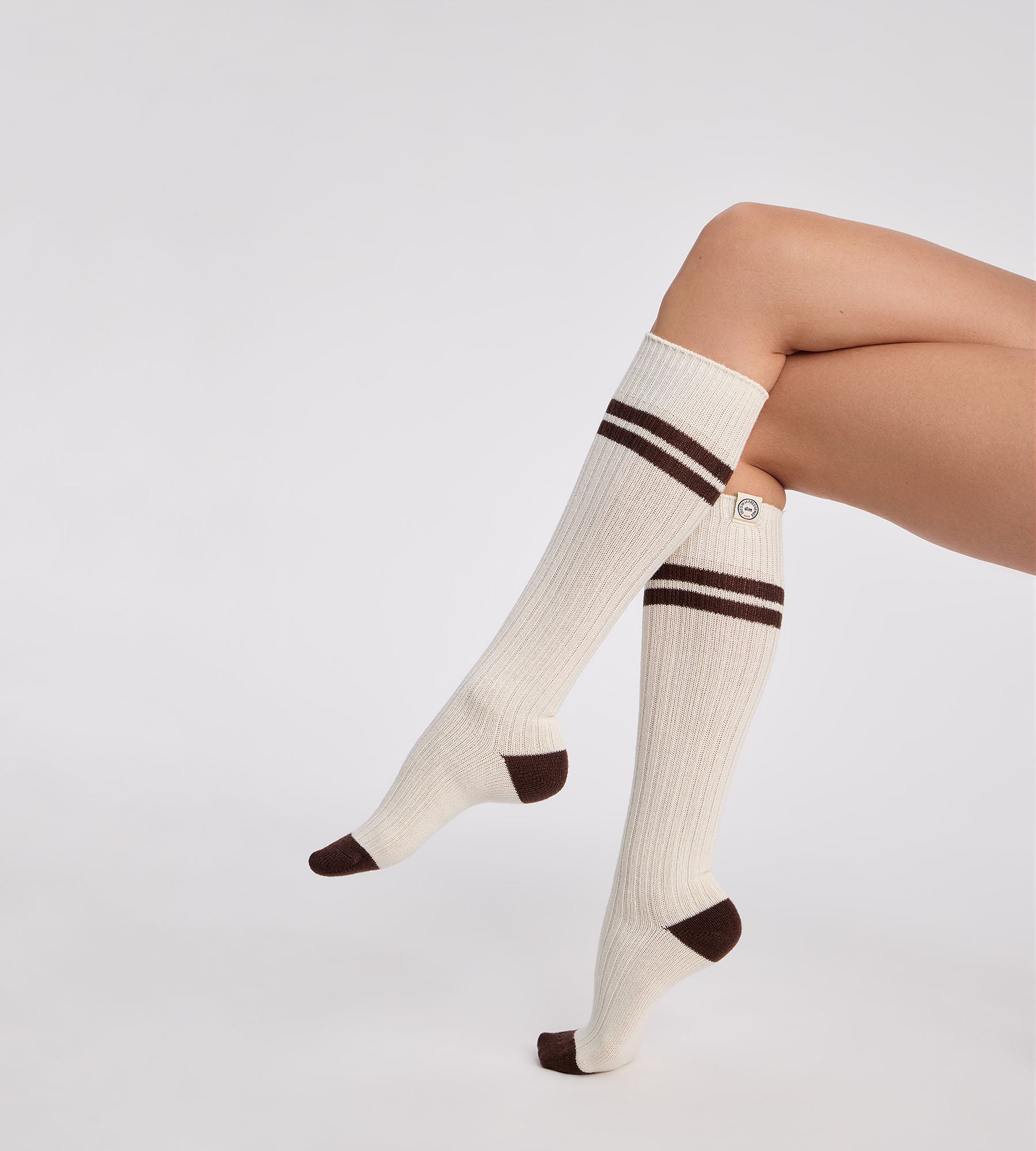 dim-x-ines-de-la-fressange-chaussettes-hautes-coton-ivoire-femme image 1