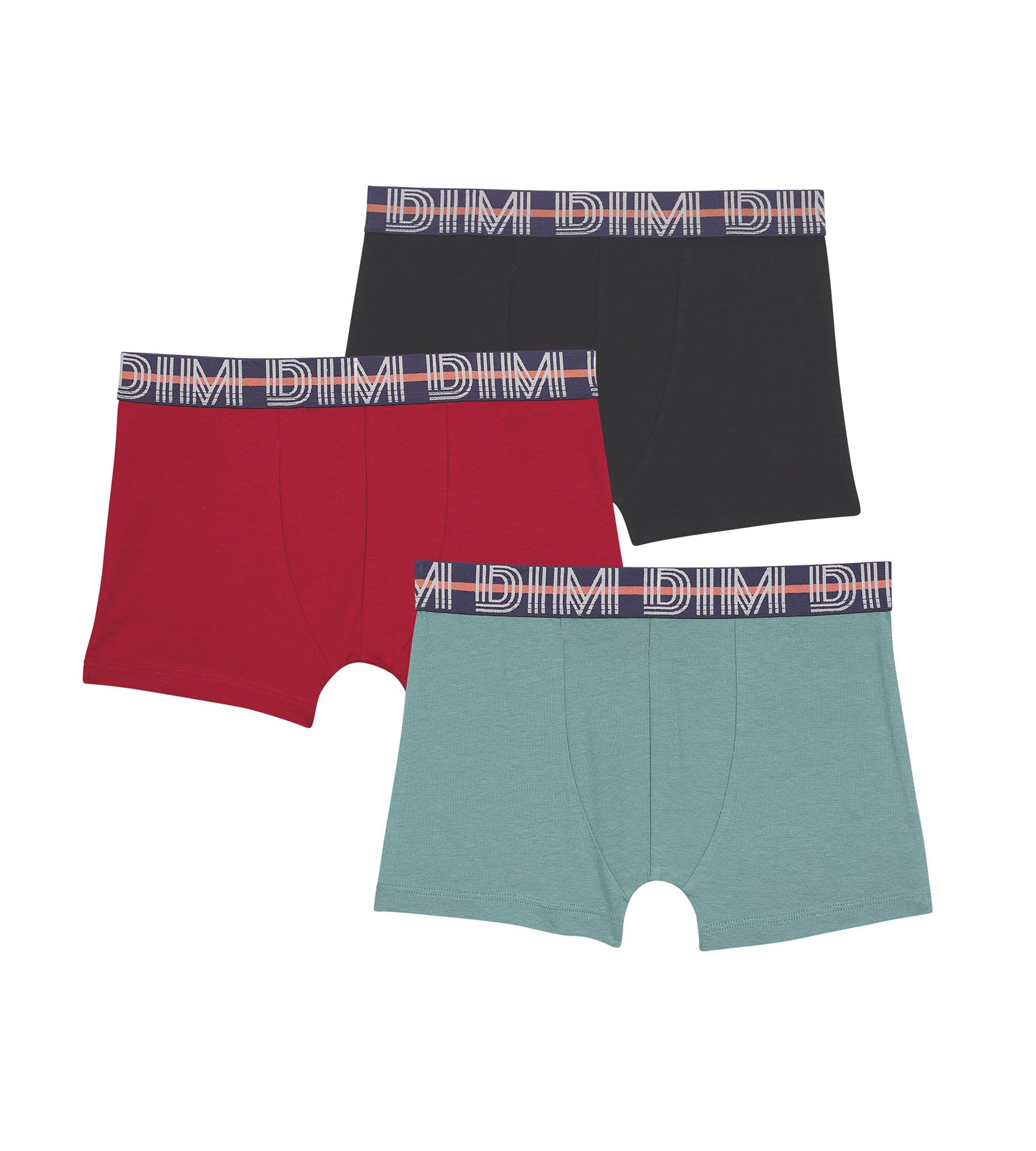dim-ecodim-classic-lot-de-3-boxers-gar-on-coton-stretch-rouge-vert-noir image 1