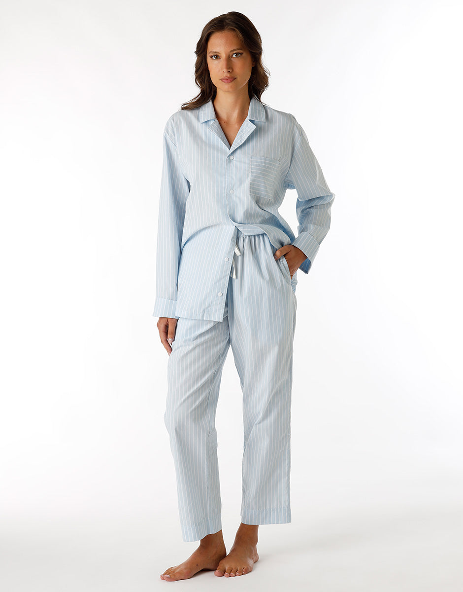 dim-pyjama-long-ouvert-unisexe-toile-coton-bleu-rayures image 1
