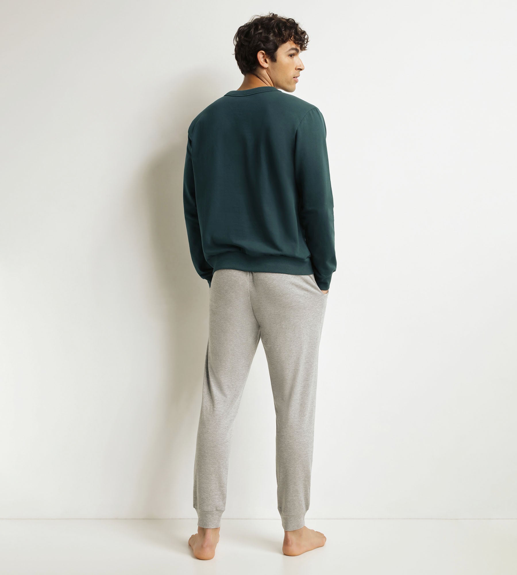 dim-ensemble-pyjama-pantalon-homme-gris-vert-molleton image 2