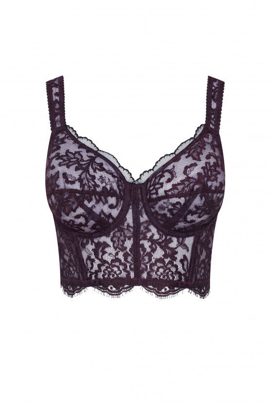 cadolle-bustier-dentelle-prune-armatures-haut-dessous image 1