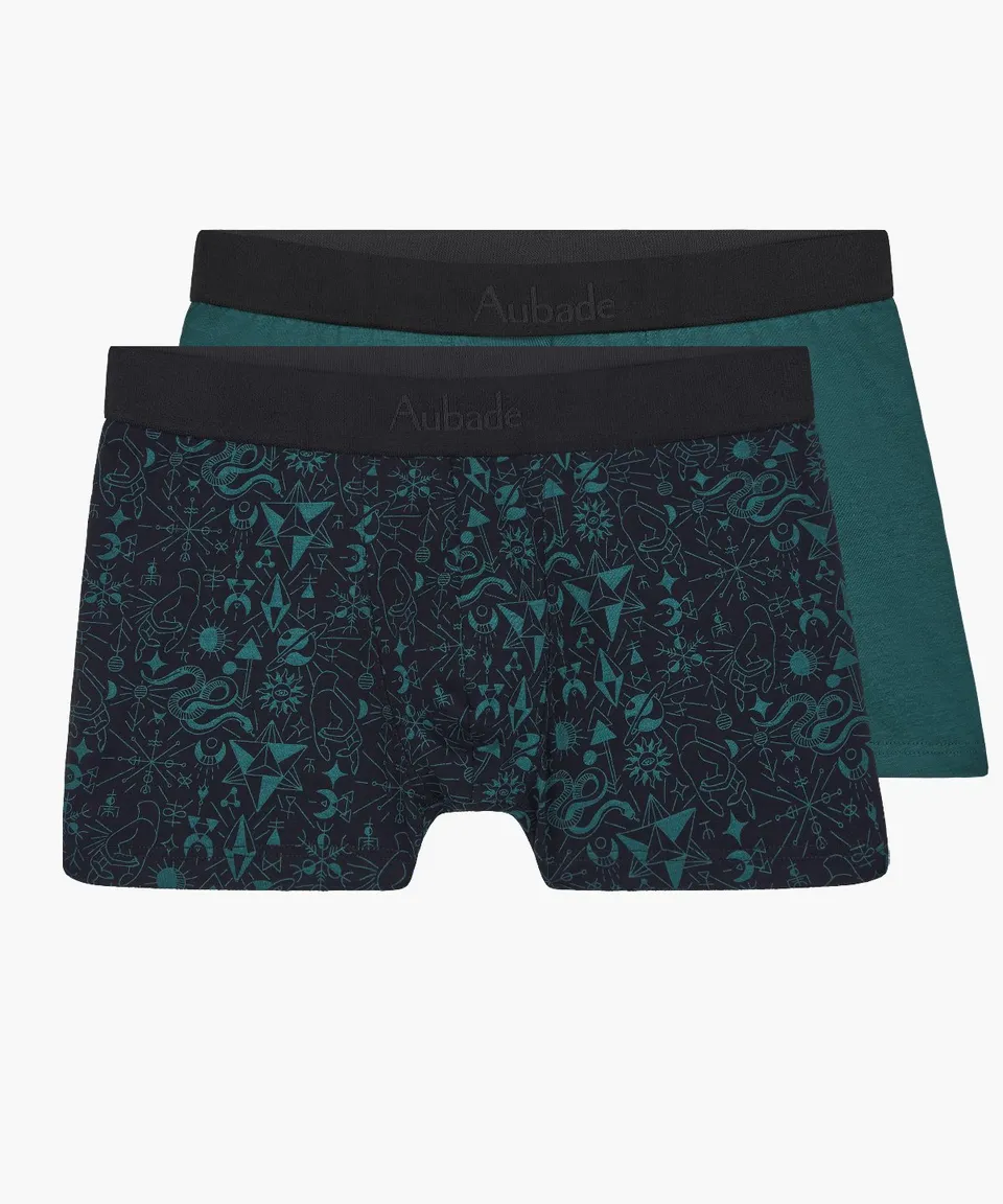 aubade-homme-pack-2-boxers-talisman-lot-de-2-boxers-homme-stretch-imprim-p-trole image 1