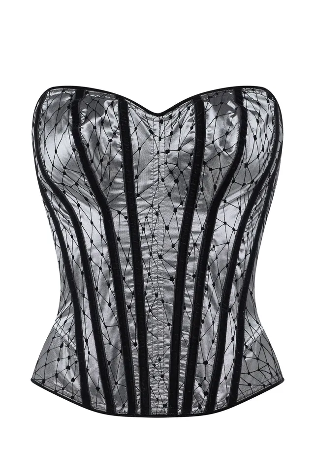 cadolle-corset-malia-gris-floqu-velours-noir image 1