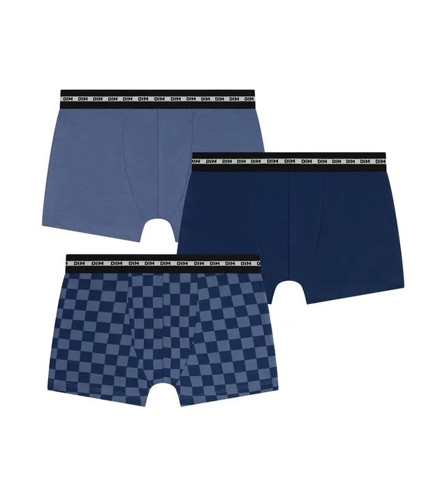 dim-lot-de-3-boxers-enfant-coton-stretch-damier-bleu image 1