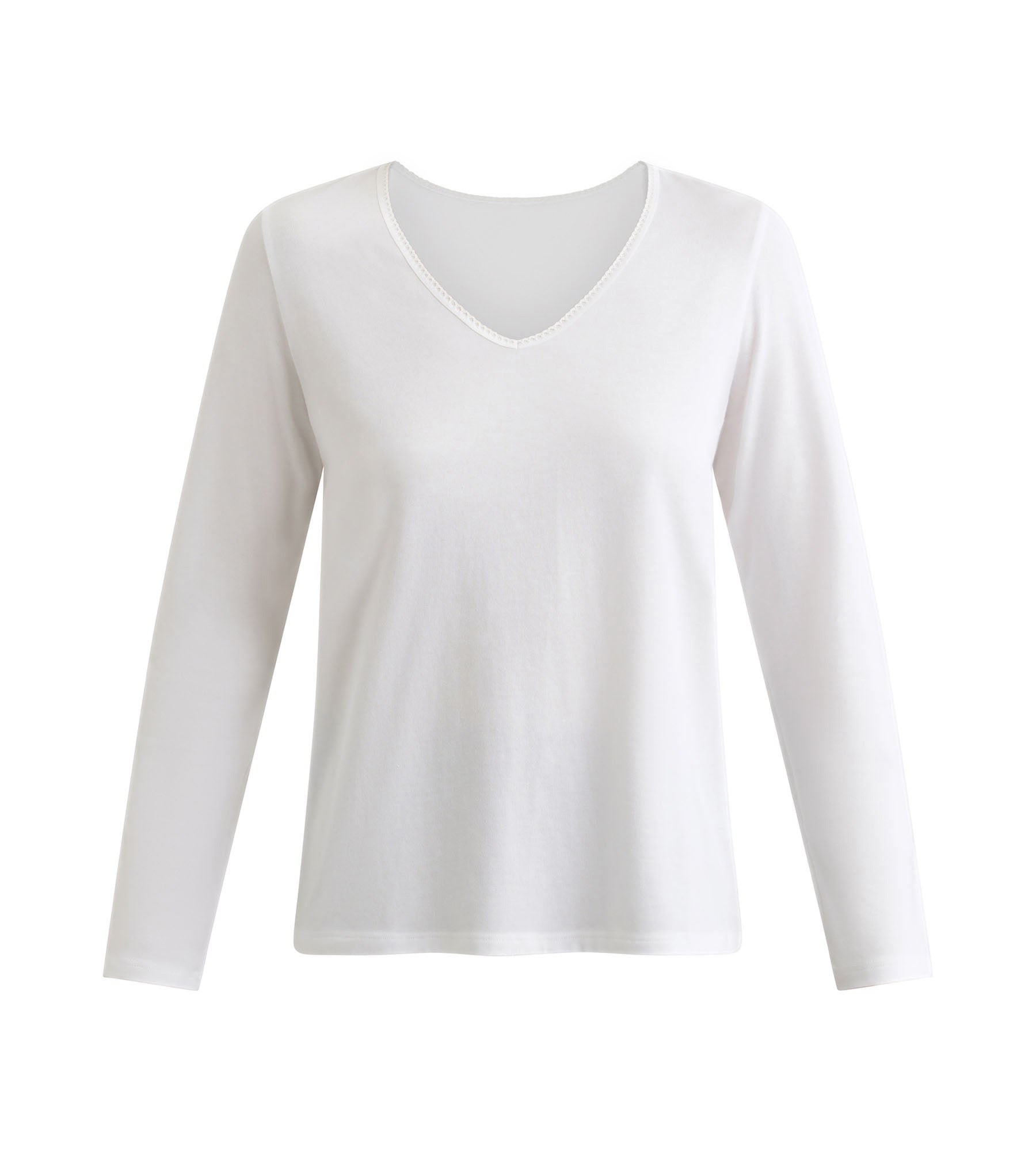 dim-thermal-t-shirt-femme-coton-chaud-manches-longues-blanc-col-v image 3