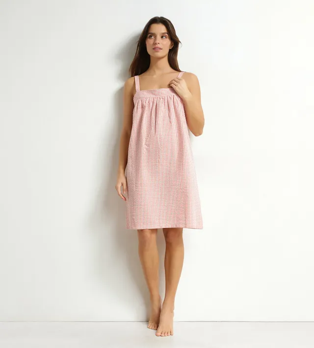 dim-nightwear-chemise-de-nuit-vichy-seersucker-abricot-cru image 1