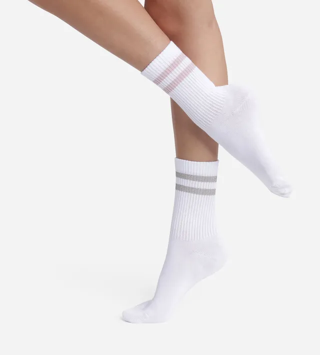 dim-mode-lot-2-paires-chaussettes-coton-blanc-lurex-rose-gris-femme image 1