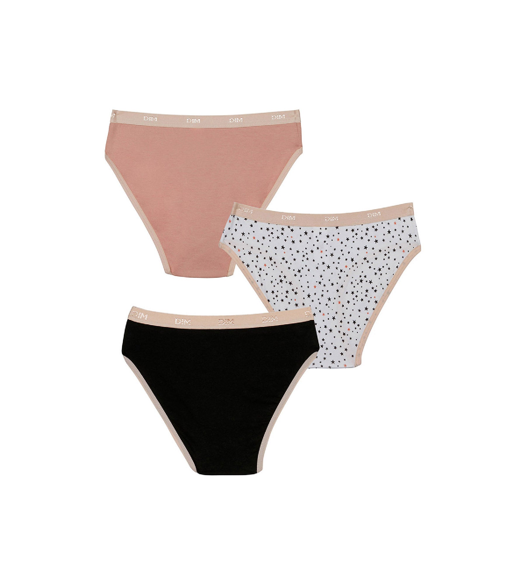 dim-les-pockets-lot-de-3-slips-fille-coton-stretch-noir-rose-toiles image 2