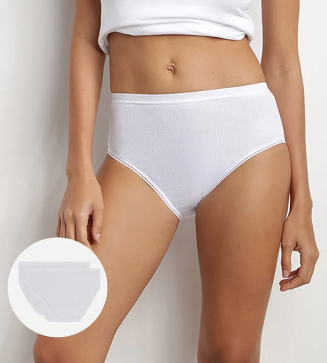 dim-lot-de-2-slips-blancs-femme-pur-coton-taille-haute image 1