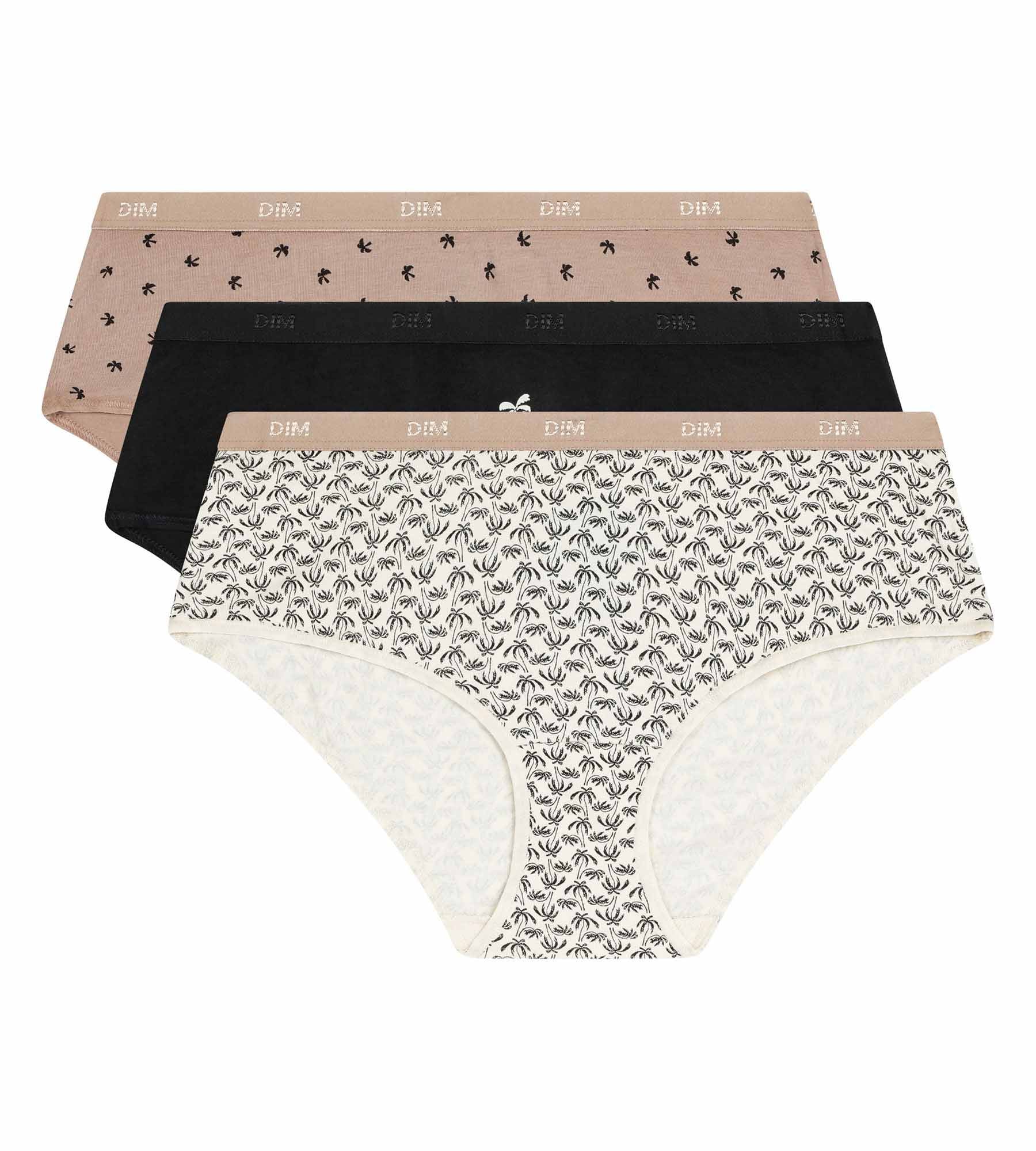 dim-les-pockets-boxers-femme-coton-stretch-palmier-lot-de-3-beige-noir-sable image 5