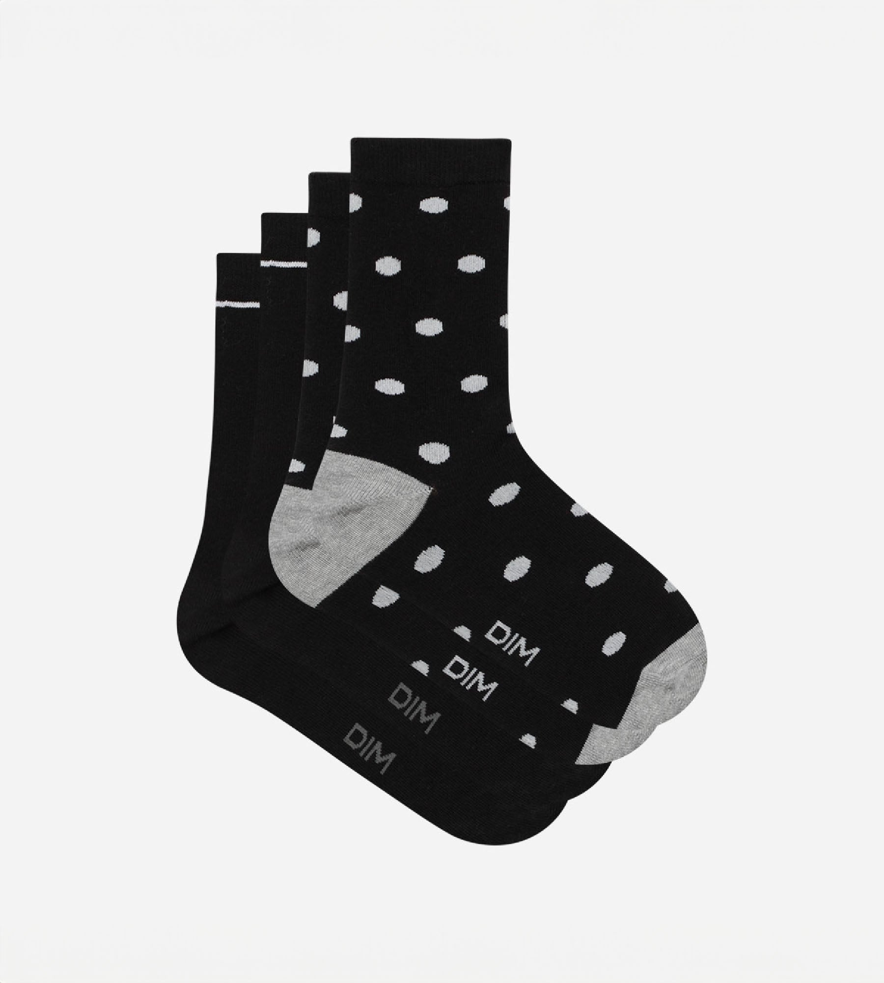 dim-lot-de-2-paires-chaussettes-femme-coton-style-noir-pois image 2