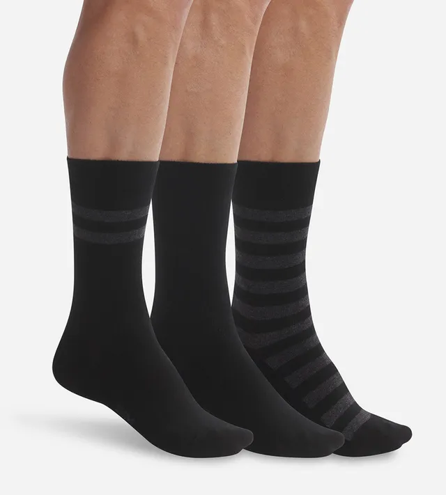 dim-coton-style-lot-3-paires-chaussettes-homme-noir-rayures image 1