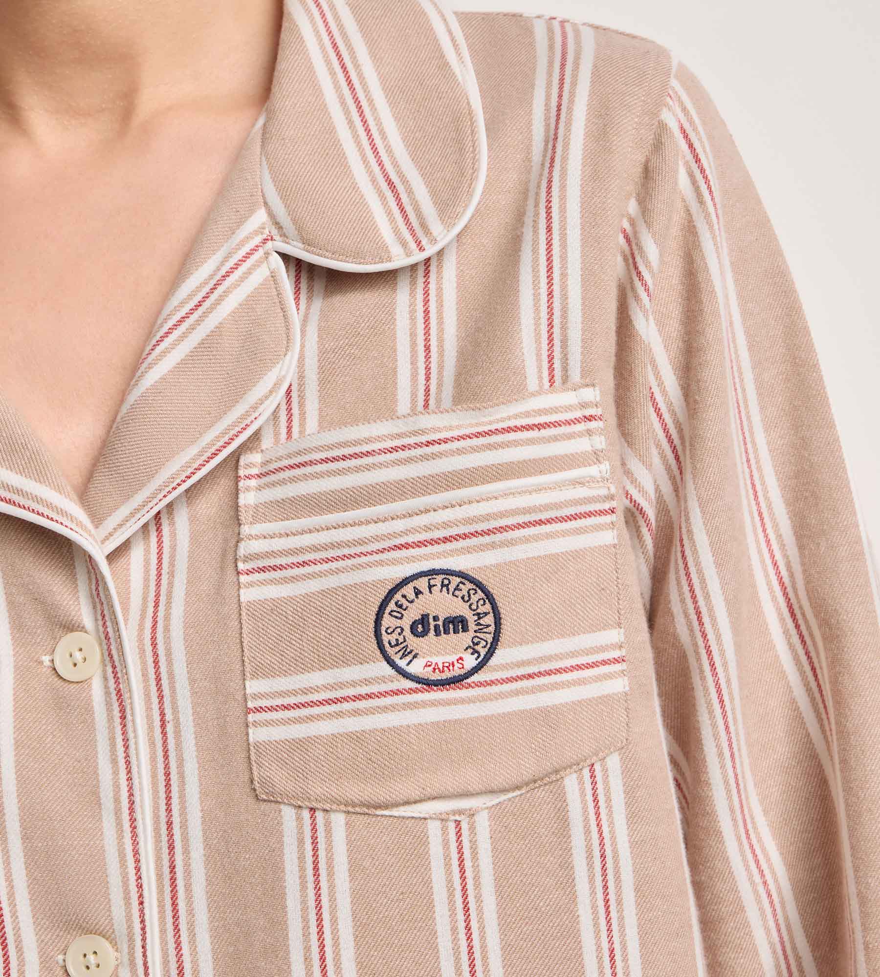dim-x-ines-de-la-fressange-ensemble-pyjama-flanelle-ray-e-brun-beige image 4