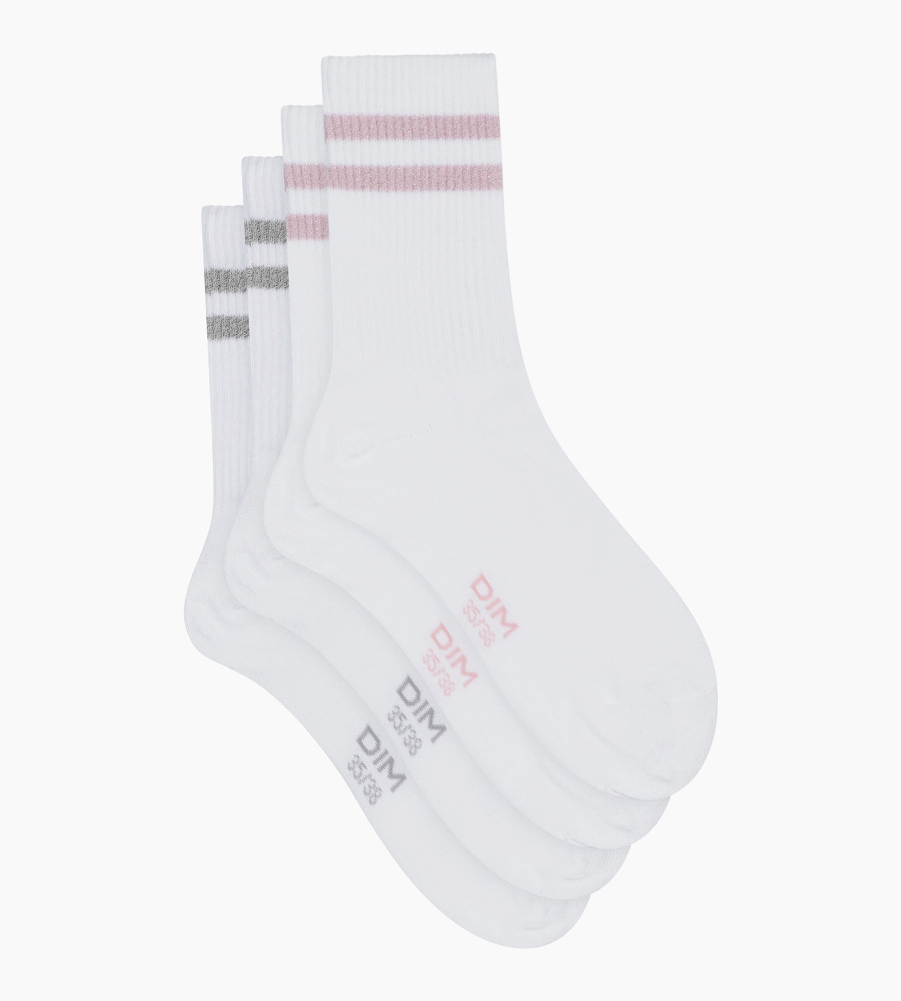 dim-mode-lot-2-paires-chaussettes-coton-blanc-lurex-rose-gris-femme image 2