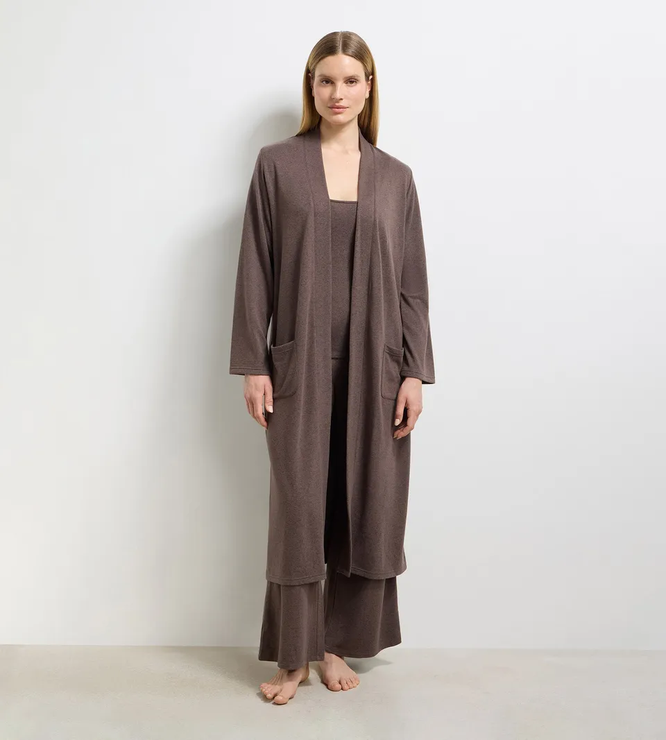dim-x-ines-de-la-fressange-cardigan-long-jersey-fin-marron-fonc image 1