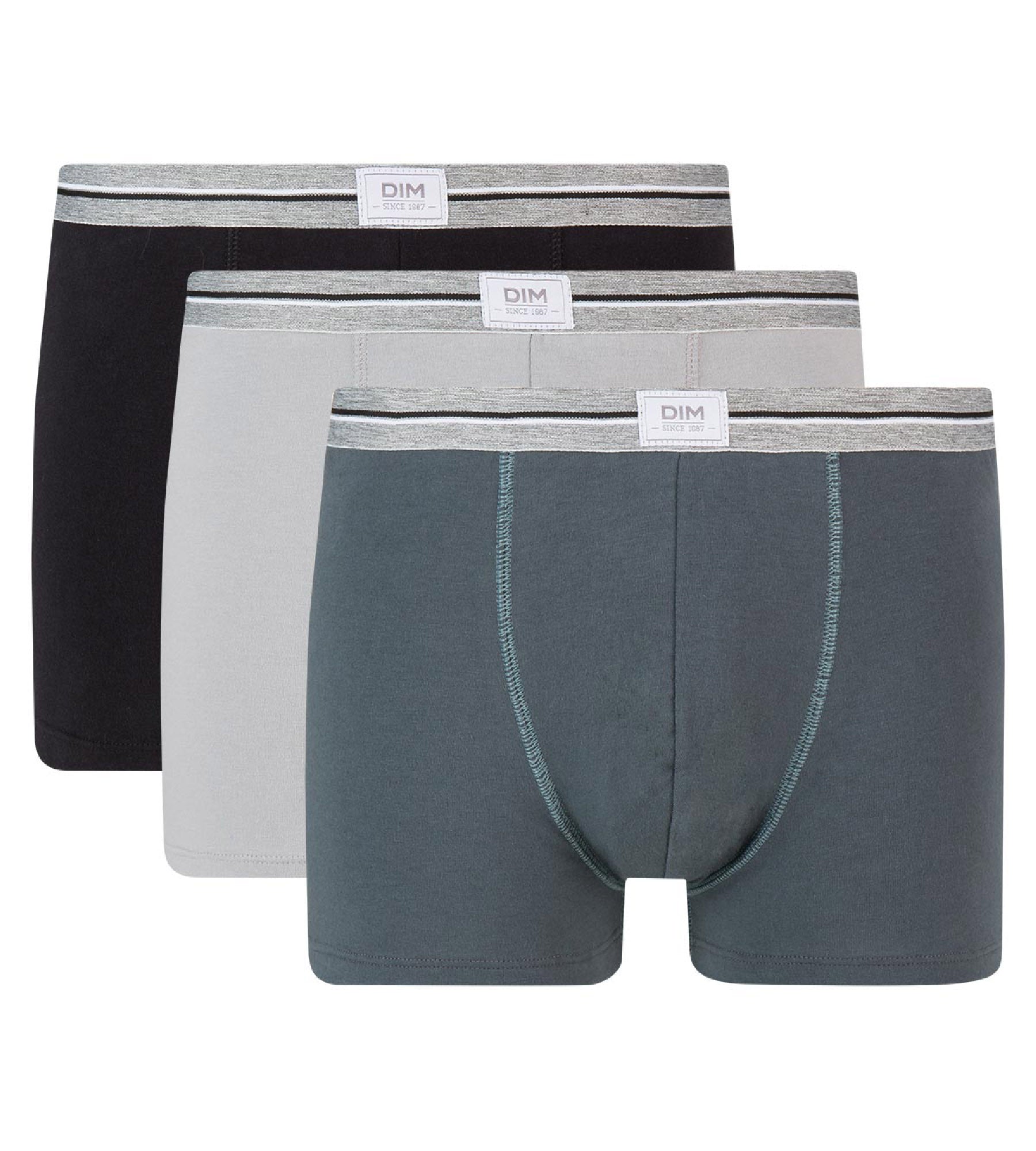dim-ultra-resist-lot-de-3-boxers-coton-stretch-gris-acier-noir image 2
