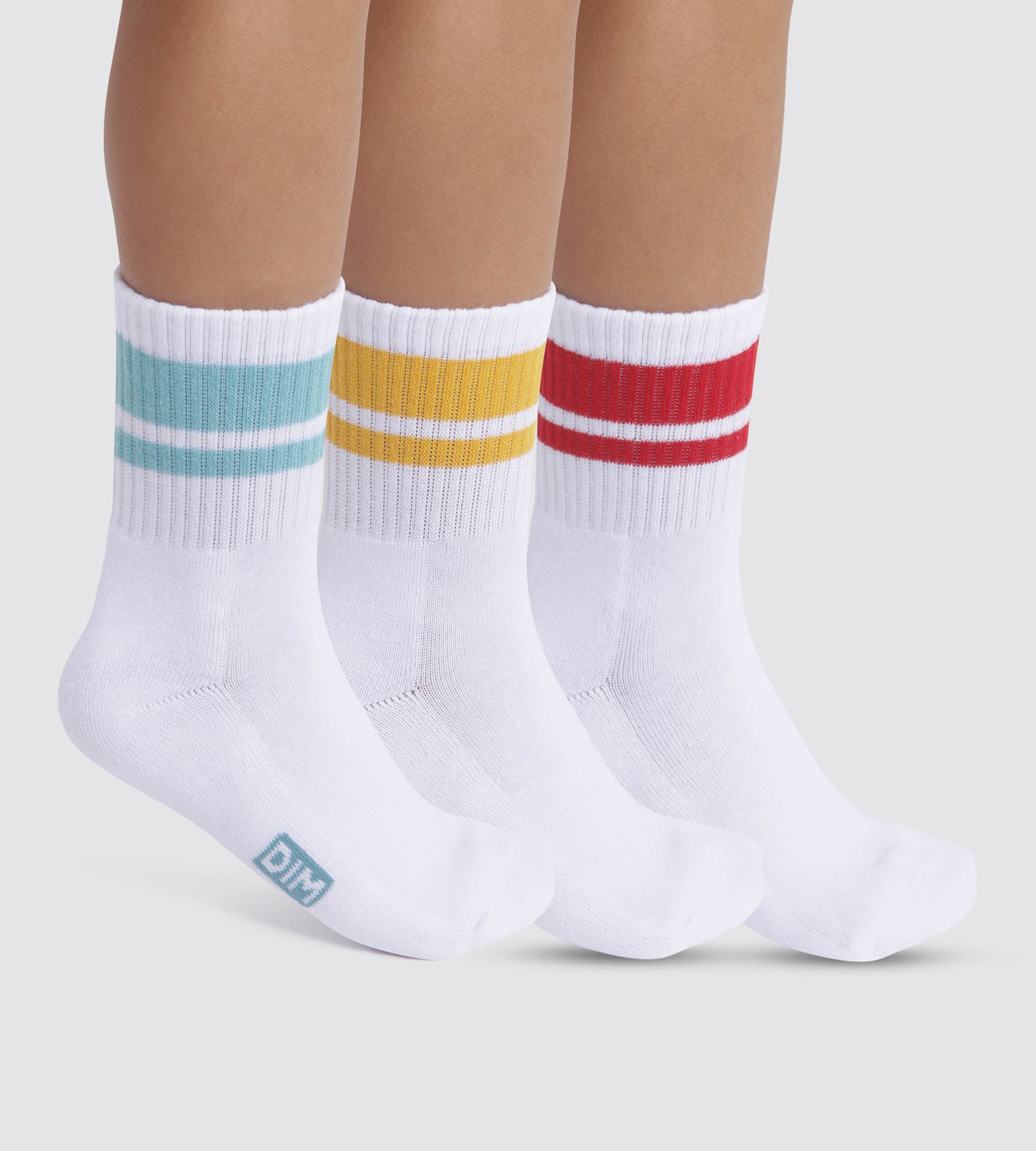 dim-sport-lot-de-3-paires-chaussettes-enfant-blanc-liser-s-couleur image 1