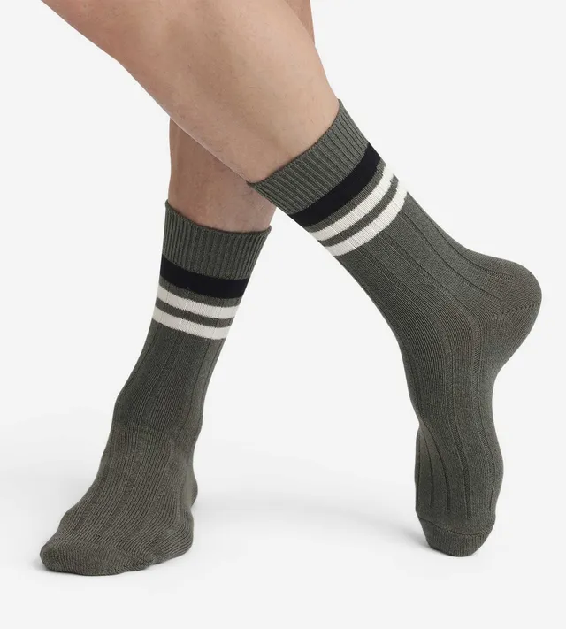 chaussettes-homme-dim-bambou-olive-rayures image 1