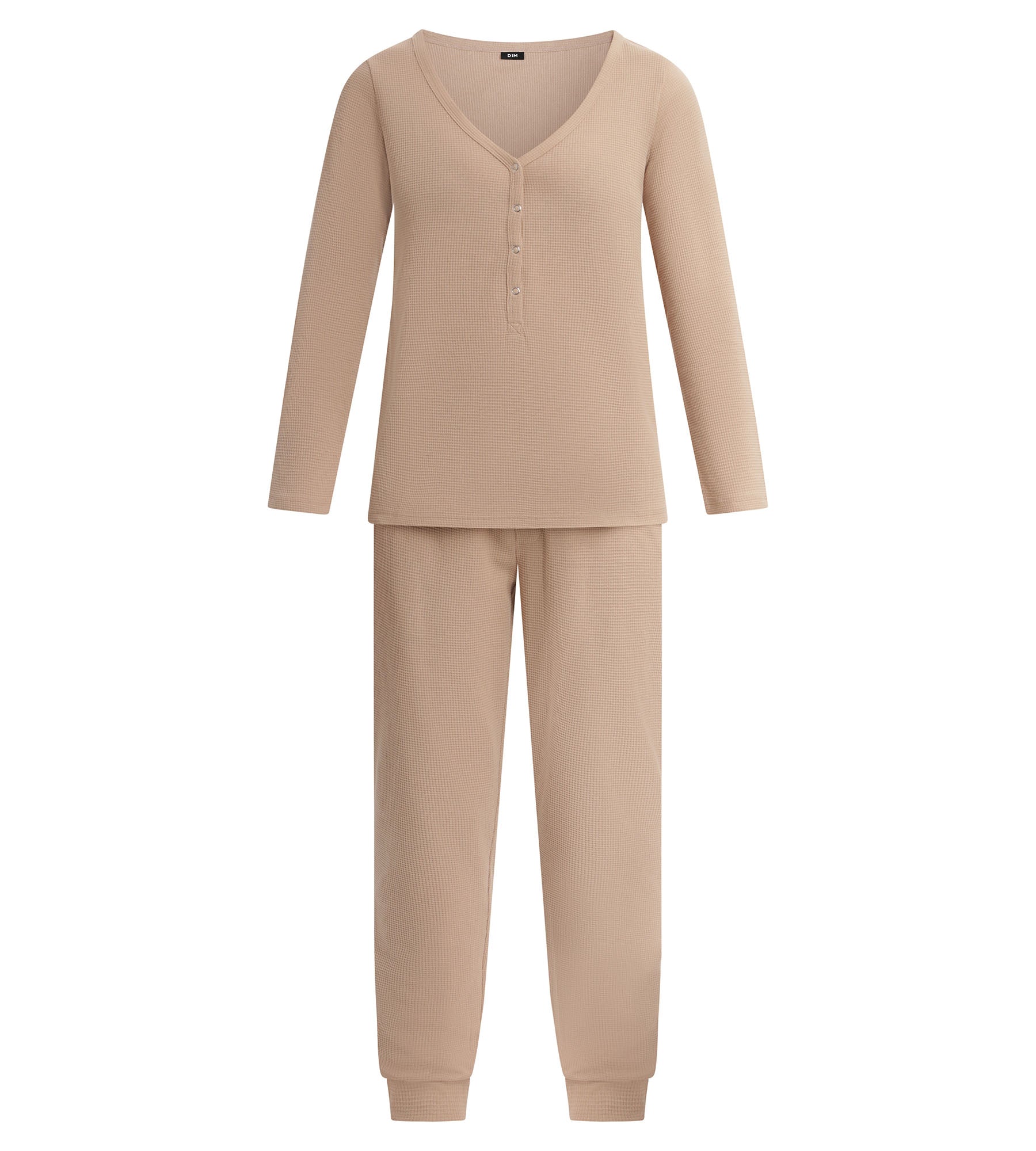 dim-cosy-time-ensemble-pyjama-femme-col-v-jersey-marron-taupe image 5