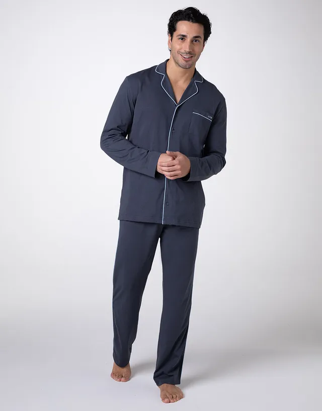 dim-icons-pyjama-long-ouvert-jersey-coton-ardoise-unisexe image 1