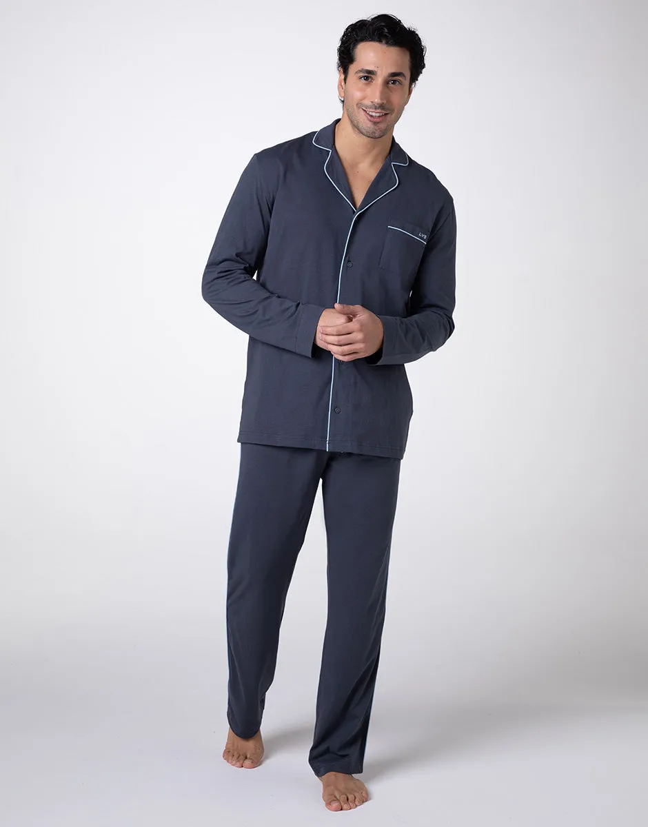 dim-icons-pyjama-long-ouvert-jersey-coton-ardoise-unisexe image 1