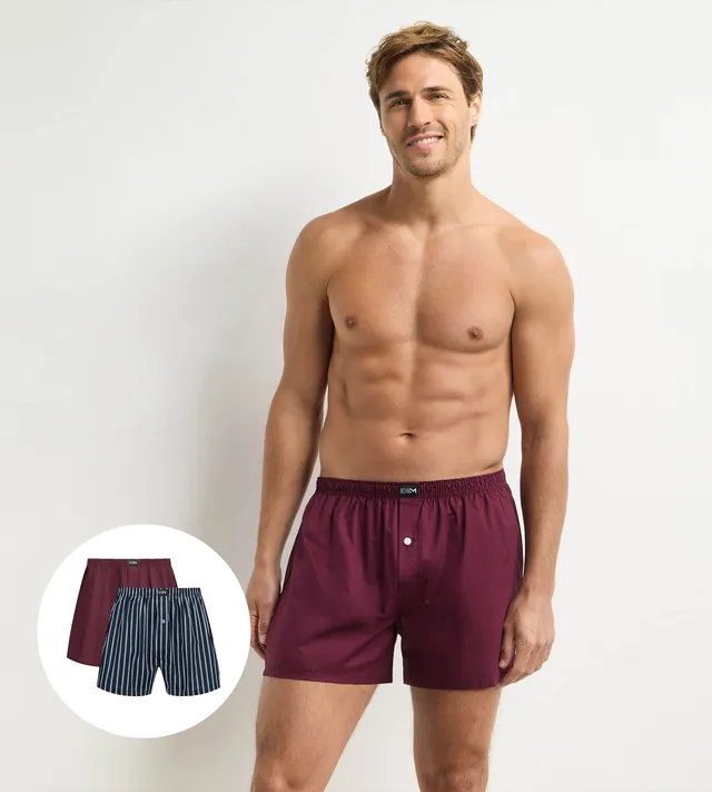 dim-coton-stretch-lot-de-2-cale-ons-homme-bleu-marine-et-rouge image 1