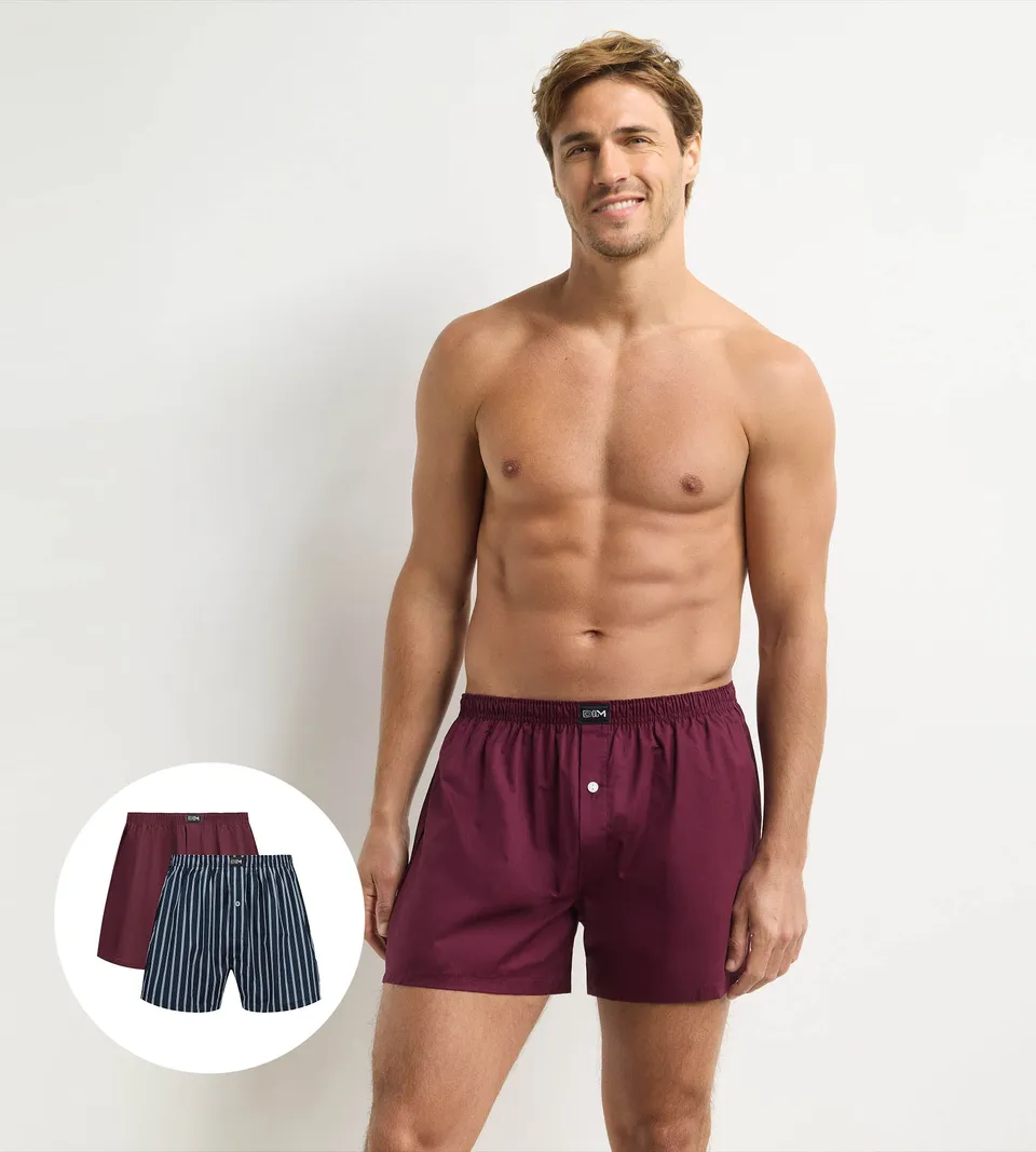 dim-coton-stretch-lot-de-2-cale-ons-homme-bleu-marine-et-rouge image 1