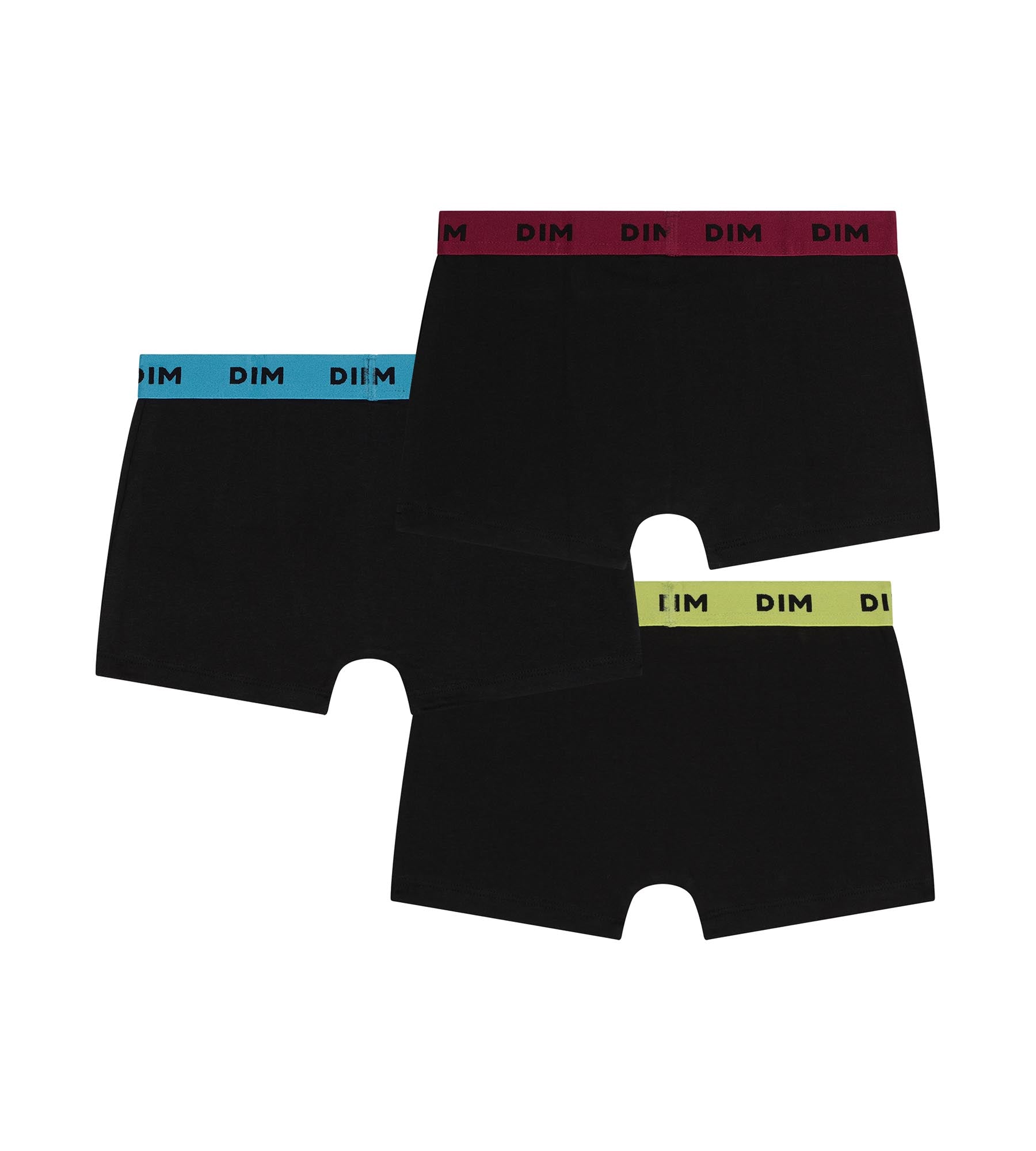 dim-mix-colors-lot-de-3-boxers-homme-coton-stretch-noir-ceintures-citron image 2