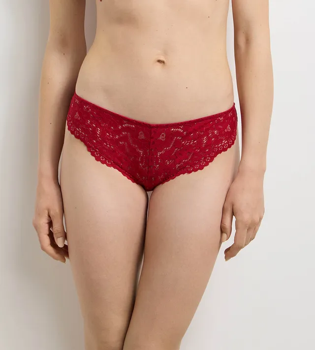 dim-burning-eclat-culotte-taille-haute-dentelle-lurex-rouge-femme image 1