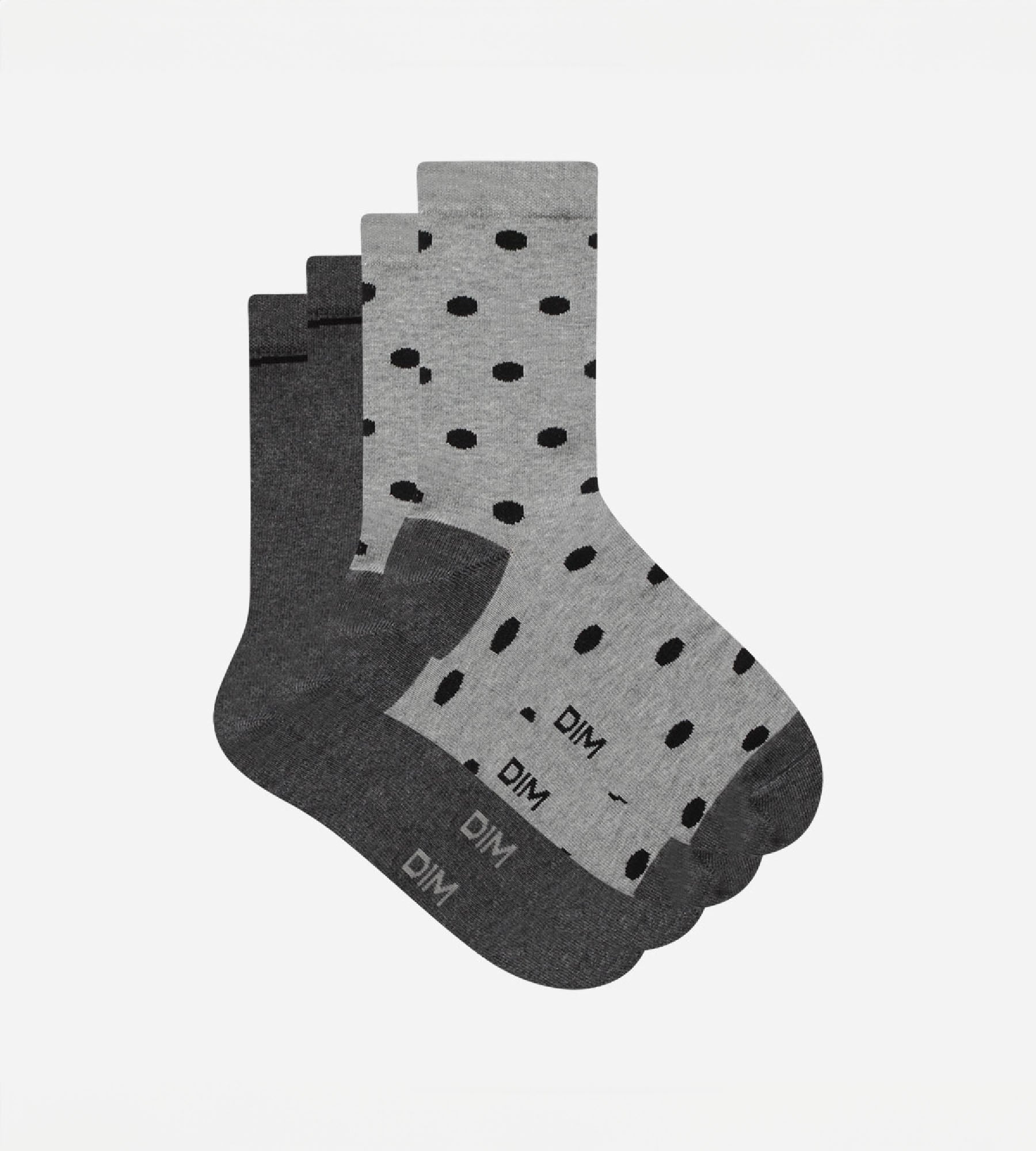 dim-coton-style-lot-de-2-paires-de-chaussettes-femme-gris-gros-pois image 2